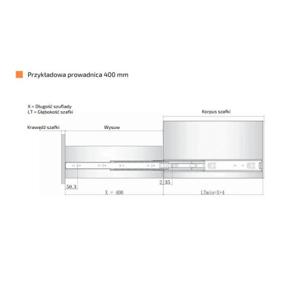 Prowadnica kulkowa 900mm UDŹWIG 110kg pełny wysuw-13828