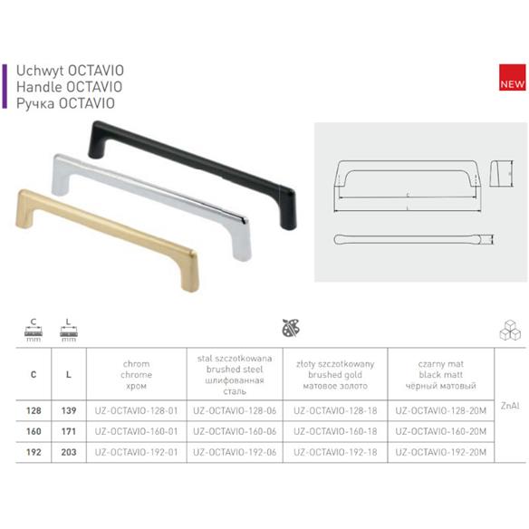 Uchwyt meblowy GTV Octavio CZARNY MAT 160mm-14195
