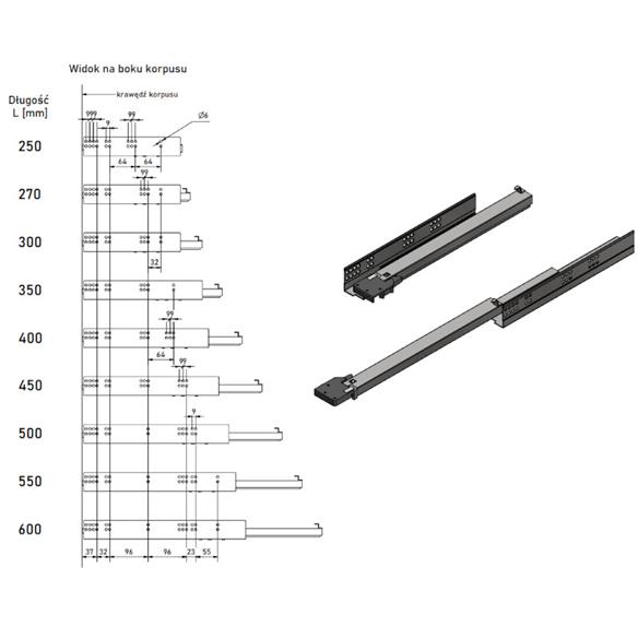 Prowadnice Amix CB20ST/DS 400mm pełny wysuw-10553