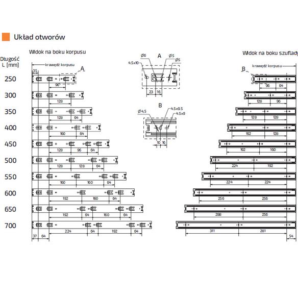 Prowadnica kulkowa 300mm pełny wysuw AMIX-16188