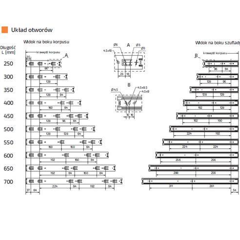 Prowadnica kulkowa 550mm pełny wysuw AMIX-16203