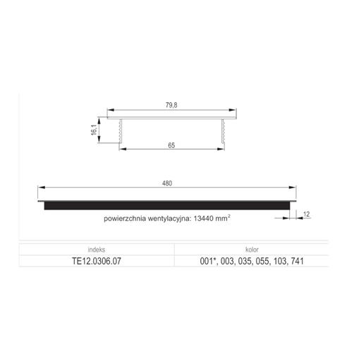 Kratka wentylacyjna REJS 80x480mm BIAŁY-16224