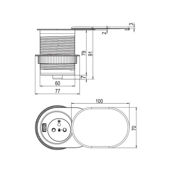 Przedłużacz Elektrima Slider 60mm 230V USB 20W CZ.-16651
