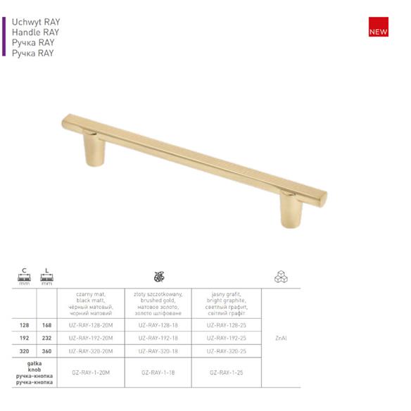 Uchwyt meblowy GTV Ray CZARNY MAT 192mm-16905